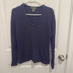Eddie Bauer Women's Navy Open Knit Vneck Sweater Size M Petite